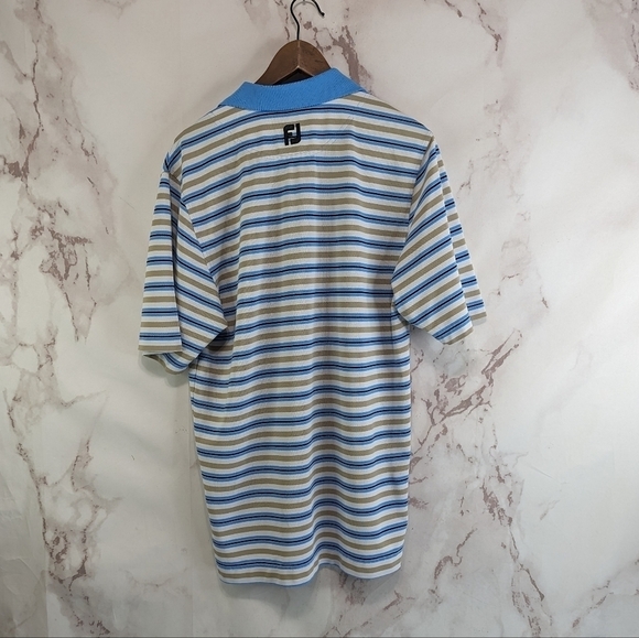 FootJoy Shirt Mens Small Polo Brown Blue Striped Golf Performance Foot Joy - Picture 5 of 10